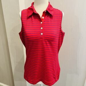 Nike Golf Womens Medium Tank Top Sleeveless Dri Fit Pink Navy Striped (A0128)